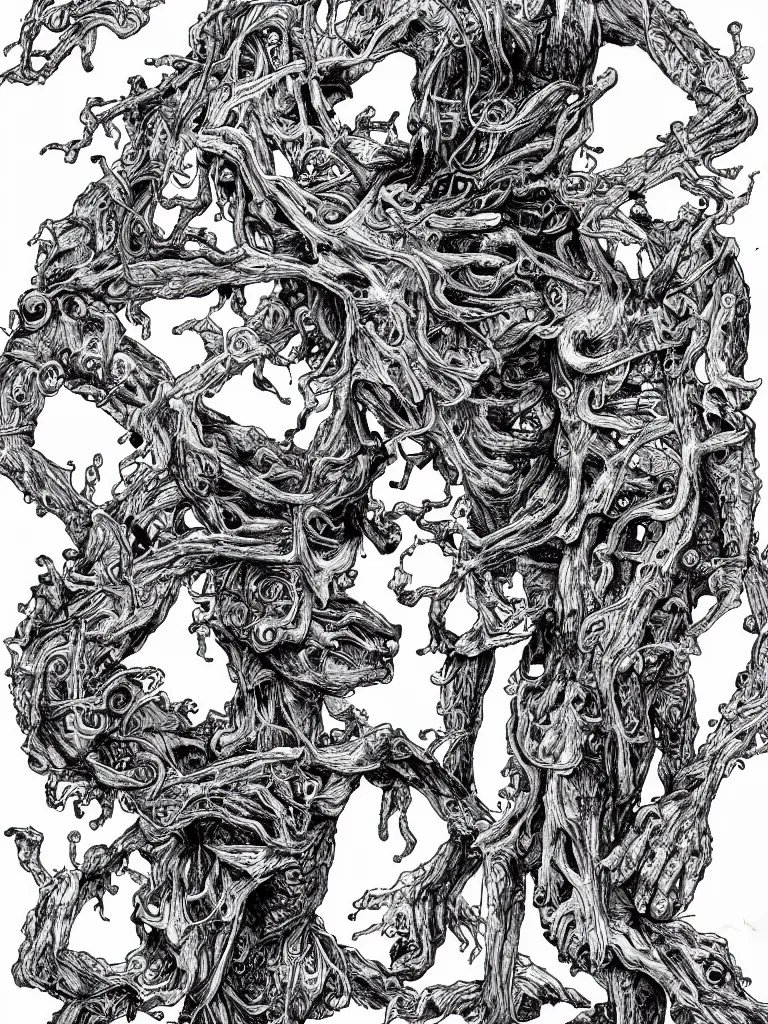Image similar to black and white illustration creative design junji ito body horror monster