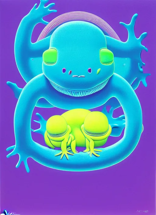 Image similar to cute a big woman intertwined axolotl by shusei nagaoka, kaws, david rudnick, airbrush on canvas, pastell colours, cell shaded, 8 k