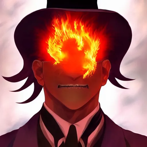 Image similar to portrait of edmond dantes the flaming incarnation of vengeance, anime fantasy illustration by tomoyuki yamasaki, kyoto studio, madhouse, ufotable, trending on artstation