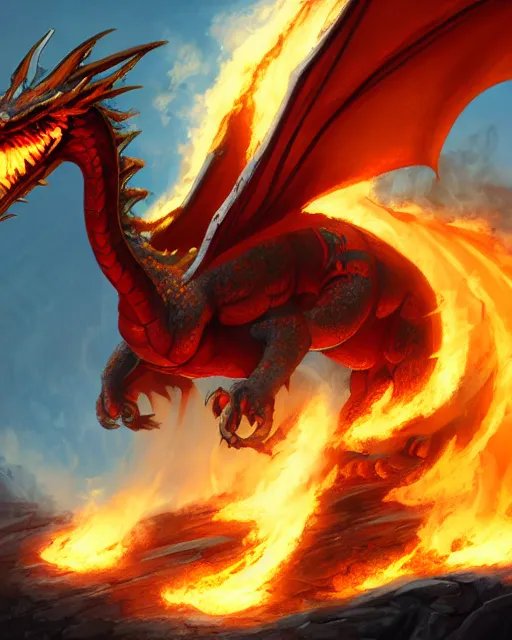 Image similar to A fire dragon, dungeons and dragons, blizzard entertainment, industrial light and magic, pixar