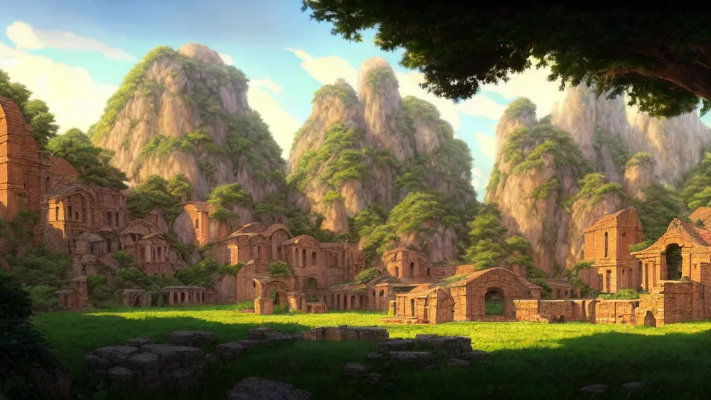 Prompt: ancient monastery ruins, studio ghibli, pixar and disney animation, sharp, rendered in unreal engine 5, highly detailed, digital painting, artstation, concept art, smooth, sharp focus, illustration, wide angle, artbook, wallpaper, splash art, promo art, dramatic lighting, art by artgerm and greg rutkowski and bo chen and jin xiaodi