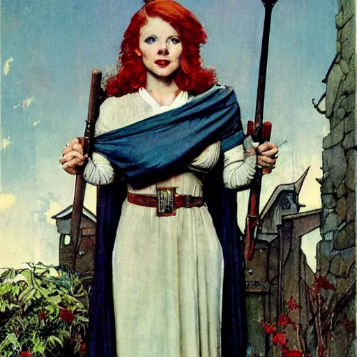 Image similar to female redhead templar, by norman rockwell