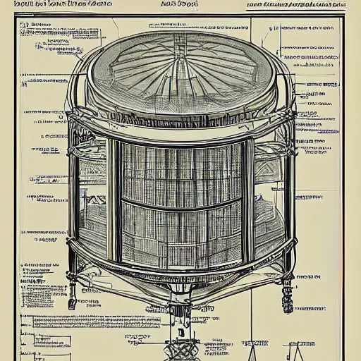 Image similar to blueprint of a time machine, detailed