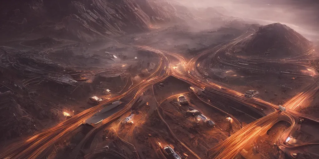 Image similar to global highway, earth, science fiction, beautiful, cinematic lighting, intricate details, octane rendering, trending on artstation, featured on behance.