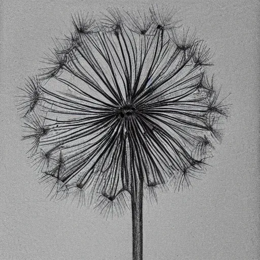 Image similar to pencil drawing of dandelion seeds blowing in the wind