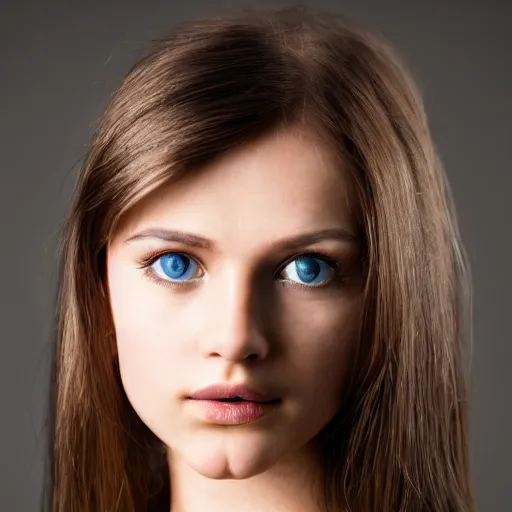 Prompt: photographic Close-up face of a extremely beautiful girl with clear eyes and light brown hair , high light on the left, non-illuminated backdrop, illuminated by a dramatic light, Low key lighting, High contrast, dramatic , norman rockwell, craig mulins ,dark background, high quality,photo-realistic,85mm, F1.4,bokeh effect, 8K,-H 704