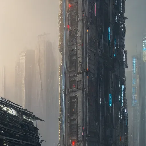 Image similar to A professional digital painting of monumental vertical building with spikes, by Greg Rutkowski and James Gurney, trending on Artstation, deviantart, sci-fi, cyberpunk, futuristic, ultra detail, octane render