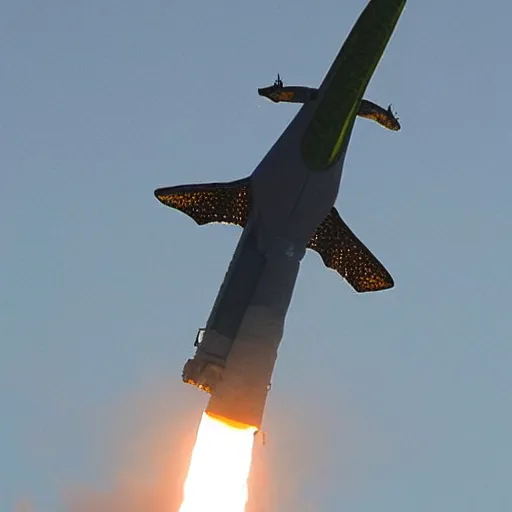 Image similar to Alligator flying a rocket in space over Cape Canaveral