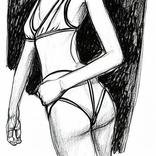 Image similar to a drawing of a woman in a bathing suit, an ink drawing by sam bosma, featured on tumblr, modern european ink painting, ink drawing, outlined art, stipple