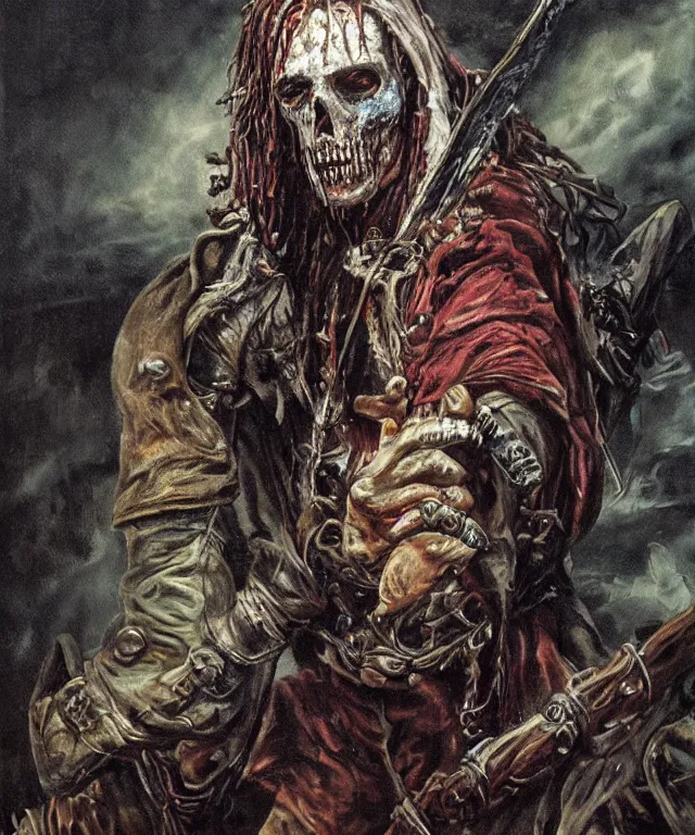 Image similar to ultra realistic color portrait painting of an undead 1 7 th century pirate with a sword in a grotto, dark, painted, brooding, atmospheric, seascape, horror, smooth, epic, highly detailed, cinematic, by clyde caldwell