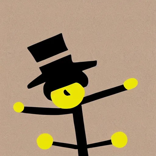 Prompt: stickman with hat black background 8 k n - 9