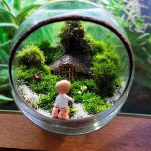 Image similar to a cute tiny world in a closed terrarium