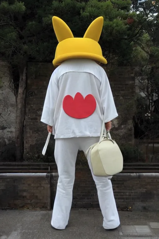 Image similar to 35mm of a very cute, simple minimal, adorable and creative Japanese mascot character costume, full body and head view, very magical and dreamy, designed by Gucci and Wes Anderson, kawaii, magical details