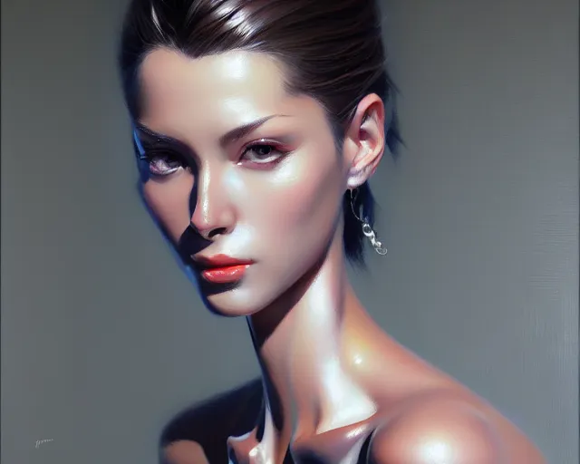 Prompt: a ultradetailed beautiful portrait panting of a stylish woman made of chrome, chrome, oil painting, by hajime sorayama, greg rutkowski and makoto shinkai, trending on artstation