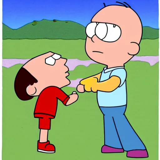 Prompt: stewie griffin from family guy punching timmy turner from fairly odd parents in the face, cartoon
