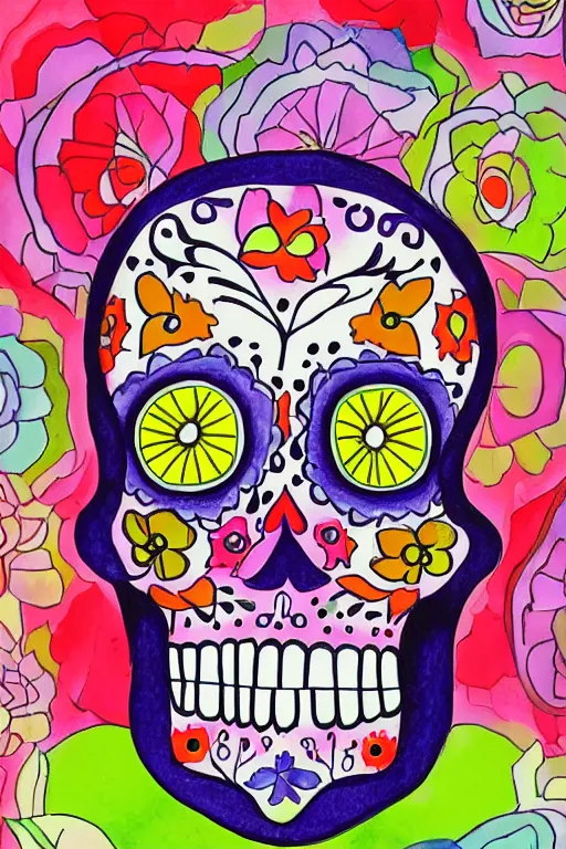 Image similar to Illustration of a sugar skull day of the dead girl, art by johannes itten