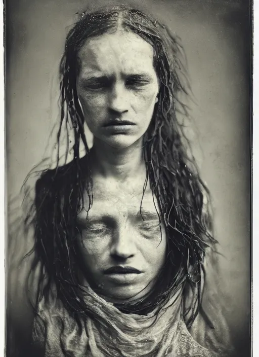 Prompt: portrait of a young blind women, hyperrealism, photo realistic, detailed, award winning photograph, cinematic lighting, ambrotype wet plate collodion by richard avedon and shane balkowitsch