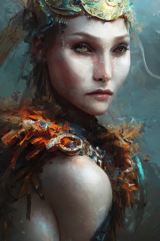 Prompt: trojan girl, joyful, close-up portrait, intricate, elegant, volumetric lighting, scenery, digital painting, highly detailed, artstation, sharp focus, illustration, concept art, ruan jia, steve mccurry