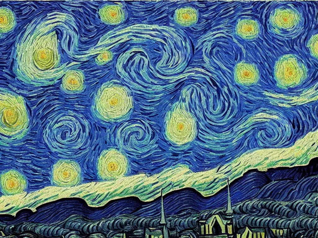 Prompt: pink starry starry night by van gogh