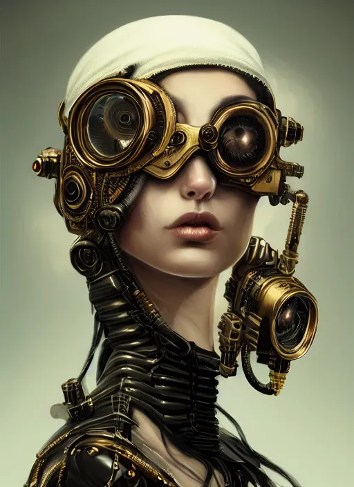 Image similar to soft lustrous ivory ebony biotech raver gutter punk gothic steampunk cyborg, golden ratio, details, scifi, fantasy, cyberpunk, intricate, decadent, highly detailed, digital painting, octane render, artstation, concept art, smooth, sharp focus, illustration, art by artgerm, loish, wlop