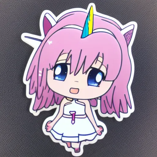 Image similar to die cut sticker of anime chibi kawaii cute tsundere unicorn