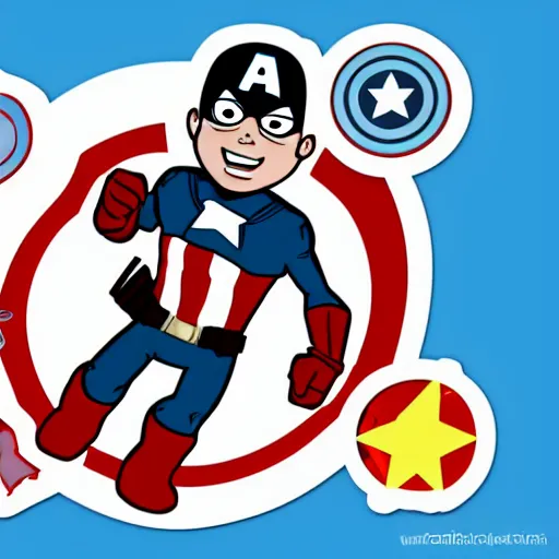 Prompt: captain america as a very young boy smiling on the cartoon wild - kratts, sticker - art, svg vector, adobe - illustrator