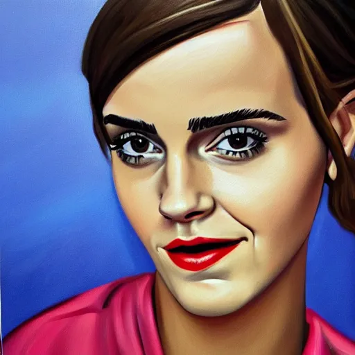Image similar to modern stylized oil painting caricature of emma watson with ugly nose, cinematic dramatic lighting