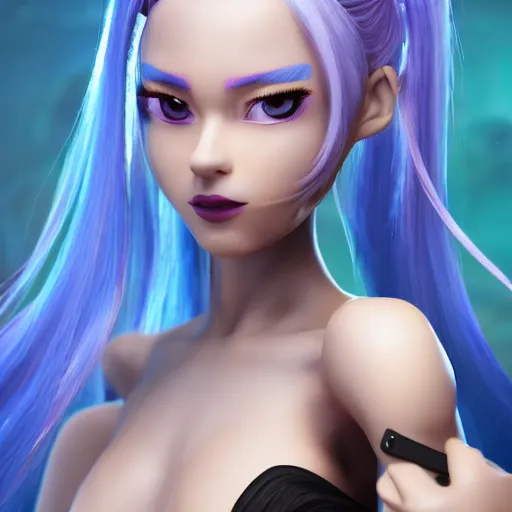 Prompt: a full shot of CGI Jinx, blue well presented ponytail hair, beautiful well rounded face, not wearing many clothes, wearing military shoes, slend body, from Arcane, from League of Legends, digital art, exquisite detail, polished, post-processing, photo-shopped, low angle, octane render, unreal engine, hyper realism, cinematic, trending on ArtStation, 8k, High contrast, by Roger Magrini n-8