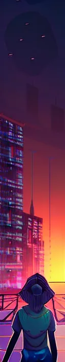 Image similar to girl staring at a meteorite hitting a floating cyberpunk city at night by wlop, low poly art, ultra detailed color art, high detail, digital art