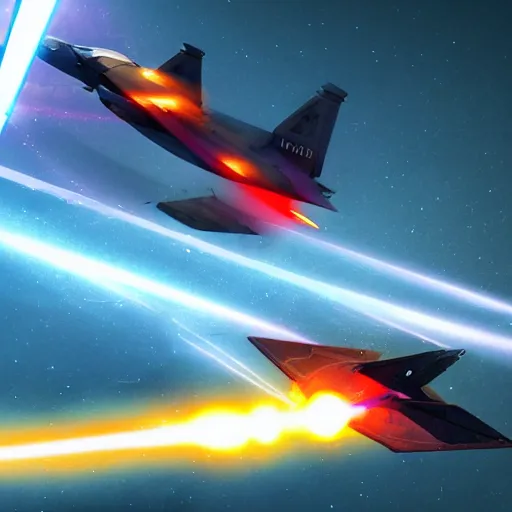 Image similar to cinematic areal shot of a fighter jet exploding from the laser energy wawe concept art