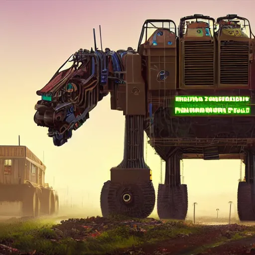 Prompt: giant quadrupedal mining machine, four legs, highly detailed body, industrial, photorealistic camera shot, in the style of simon stalenhag