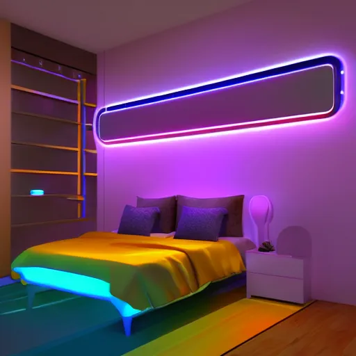 Image similar to govee led strip lighting in room, scene, colourful, 8 k, unreal engine, realistic, house and home,