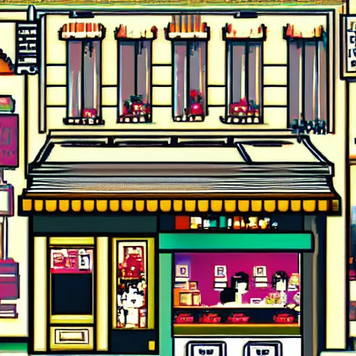 Image similar to an 8 - bit cozy cafe in paris, pixiv, illustration