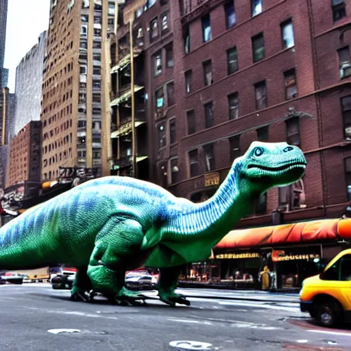 Prompt: a dinosaur in new york city