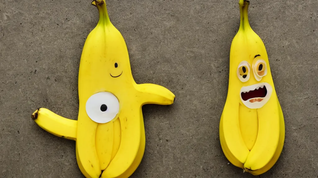 Image similar to a very happy banana face, vivid