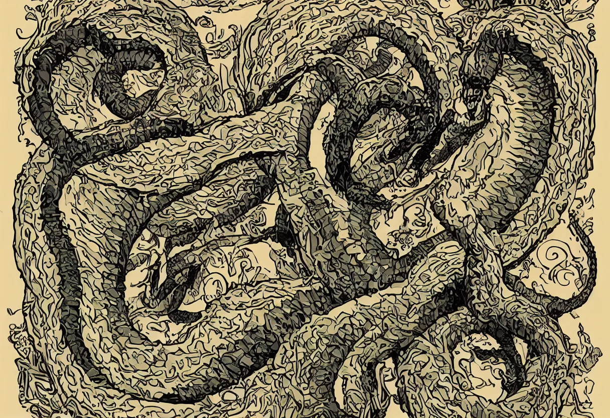 Image similar to art nouveau giant sandworm poster