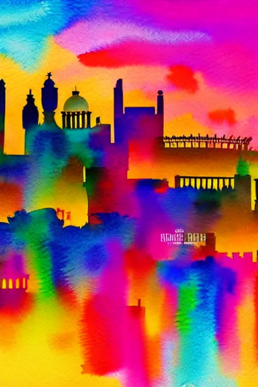 Image similar to minimalist watercolor art of rome skyline at sunset, illustration, vector art