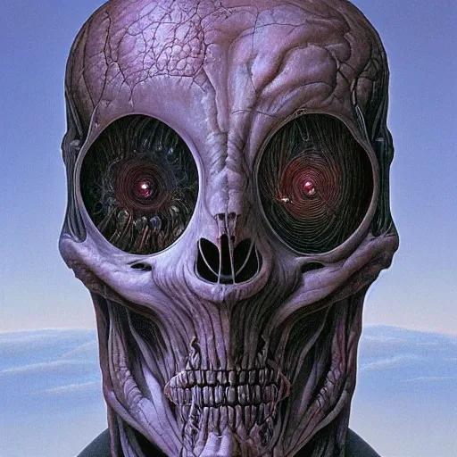 Prompt: portrait of biomechanical being without eyes by wayne barlowe