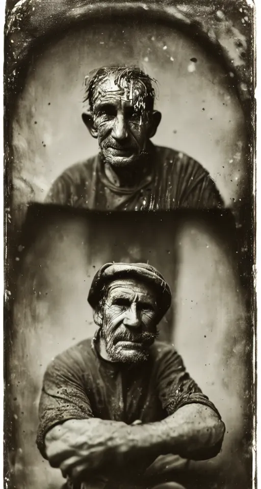 Prompt: a wet plate photograph, a portrait of a wheelwright