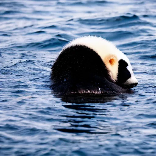 Prompt: photo of a fish in the ocean that looks like a panda