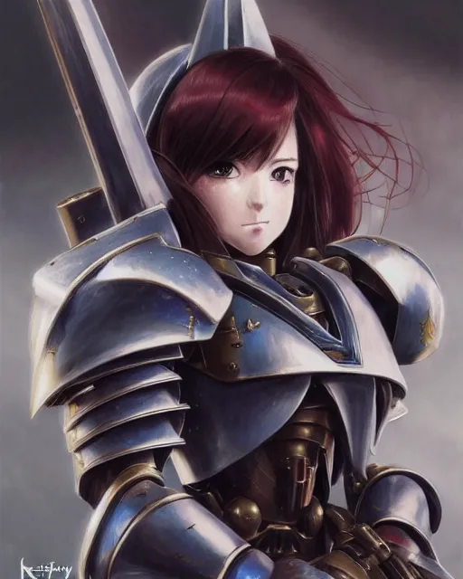 Image similar to portrait Anime sister of battle cute-fine-face, pretty face, realistic shaded Perfect face, fine details. Anime. Warhammer 40000 mechanical armor realistic shaded lighting by katsuhiro otomo ghost-in-the-shell, magali villeneuve, artgerm, rutkowski Jeremy Lipkin and Giuseppe Dangelico Pino and Michael Garmash and Rob Rey