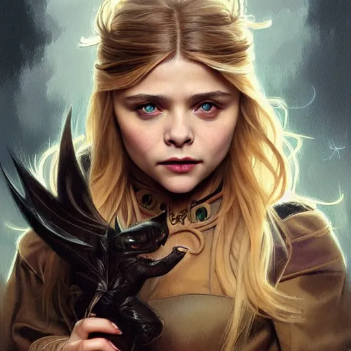 Prompt: Beautiful Chloë Grace Moretz as Bat Girl, western, D&D, fantasy, intricate, elegant, highly detailed, digital painting, artstation, concept art, matte, sharp focus, illustration, art by Artgerm and Greg Rutkowski and Alphonse Mucha