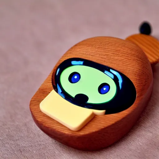 Image similar to wooden toy, tamagotchi, hat, big eyes