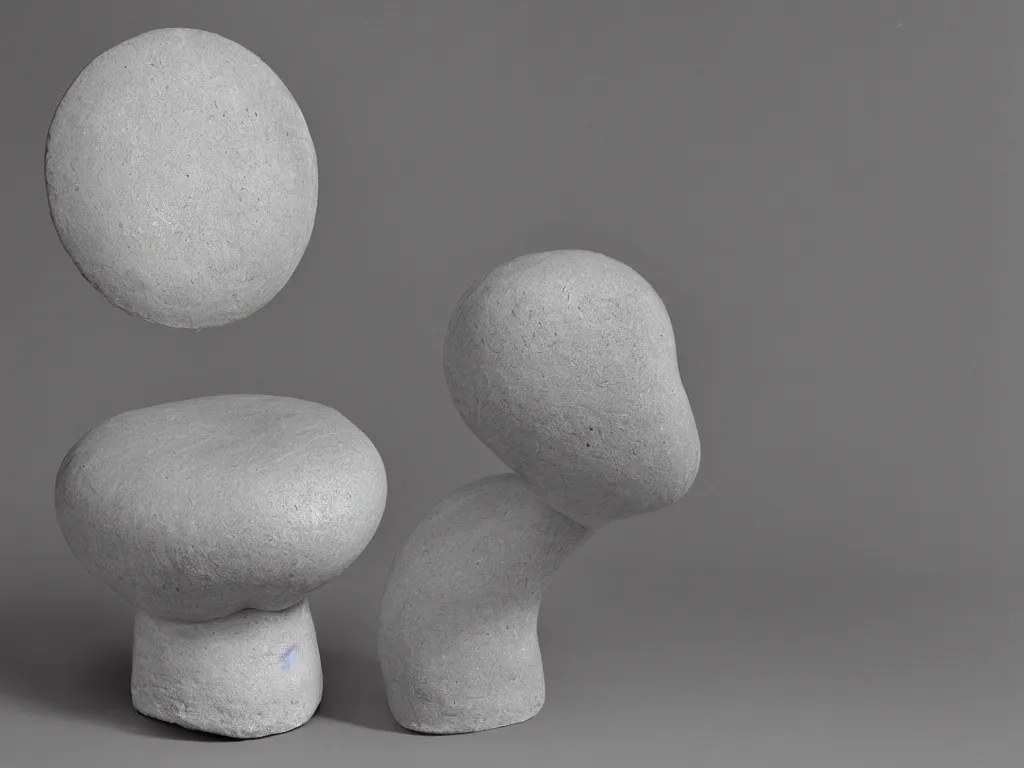 Prompt: soft round stone archaic fertility figure chair with shell. karl blossfeldt, brancusi, max ernst