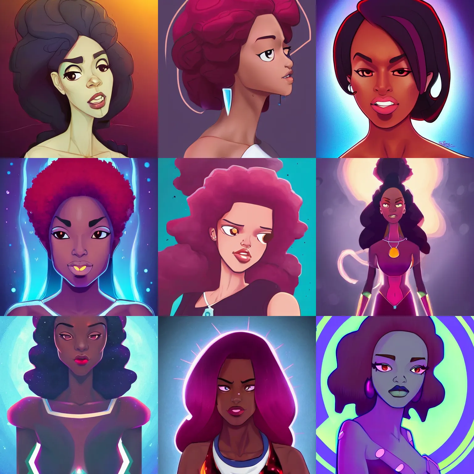 Prompt: Portrait of Garnet from Steven Universe, centered, face forwards, professional art, detailed digital art, 2d, stylized, beautiful, colorful, clean, warm lighting, Krita, Artstation, Pinterest