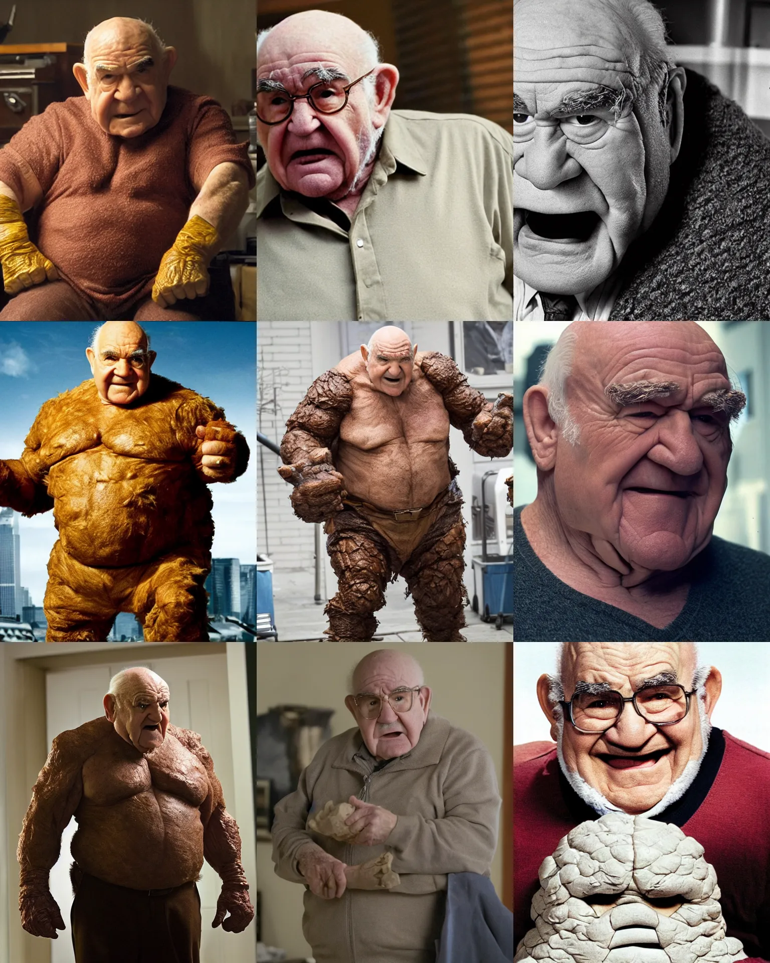 Image similar to Ed Asner starring as Ben Grimm, The Thing from The Fantastic Four Movie, Color, Modern