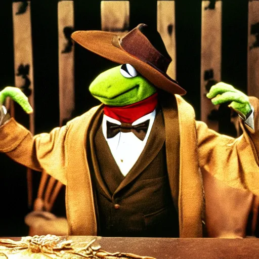 Prompt: kermit in the godfather, 4k, high detail, high-resolution photograph