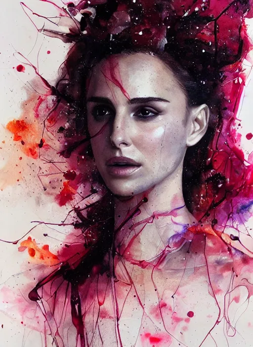 Image similar to nathalie portman by agnes cecile, ink drops, autumn lights