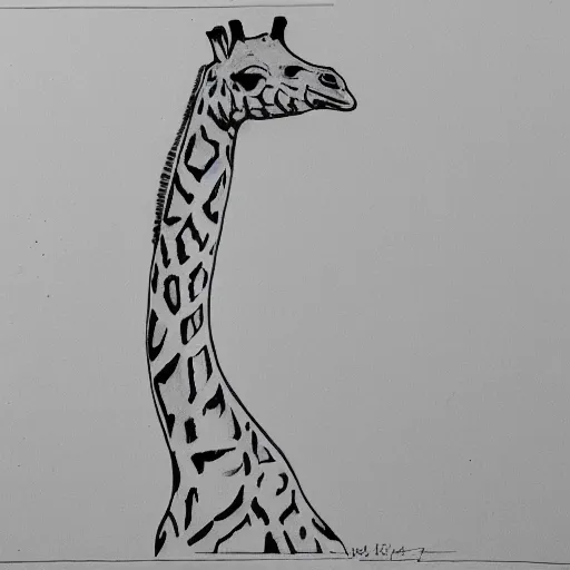 Prompt: one line drawing of a giraffe swimming