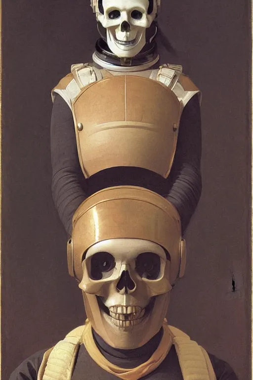 Prompt: portrait of a skull astronaut in samurai helmets an ancient human species, single person, by bouguereau